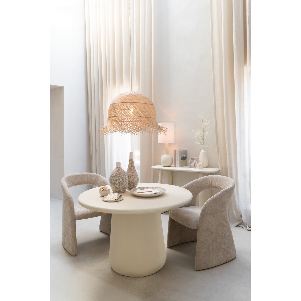 J-Line Vase Wabi Rond Porcelaine Beige/Blanc