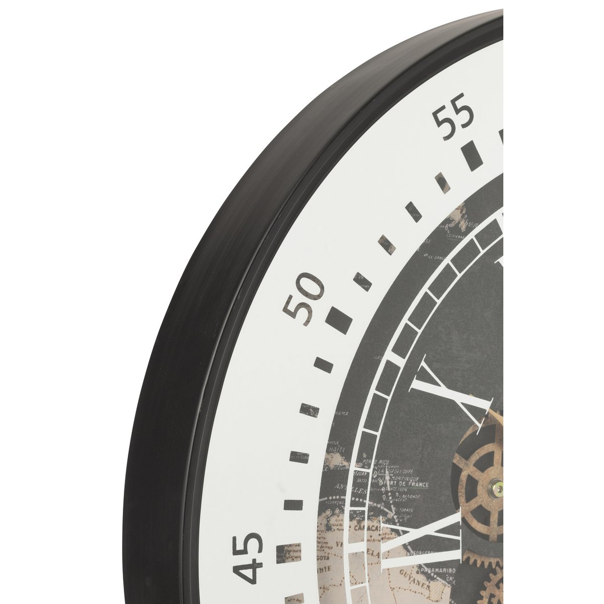J-Line Horloge+Miroir Carte du Monde MDF Noir