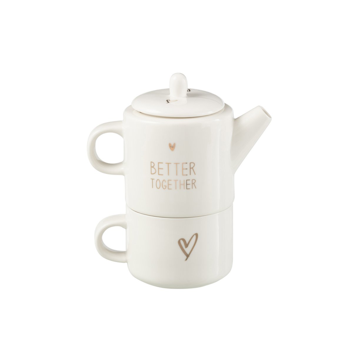 J-Line Thepot + Thetas Coffret Cadeau Coeur Céramique Blanc