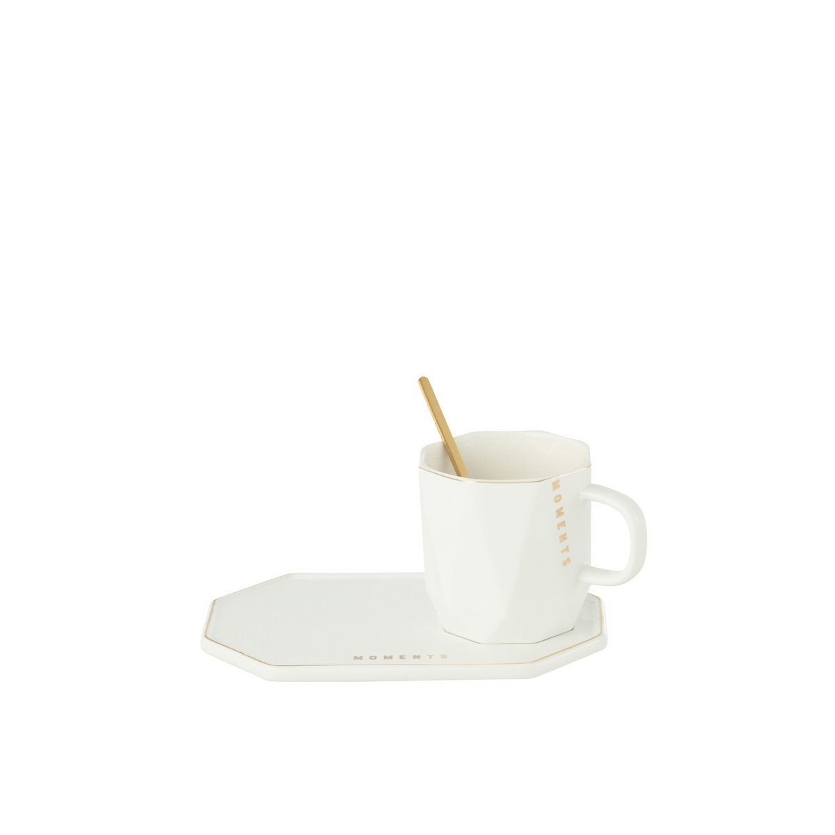 J-Line Mug + Assiette + Cuillère Moments Céramique Blanc
