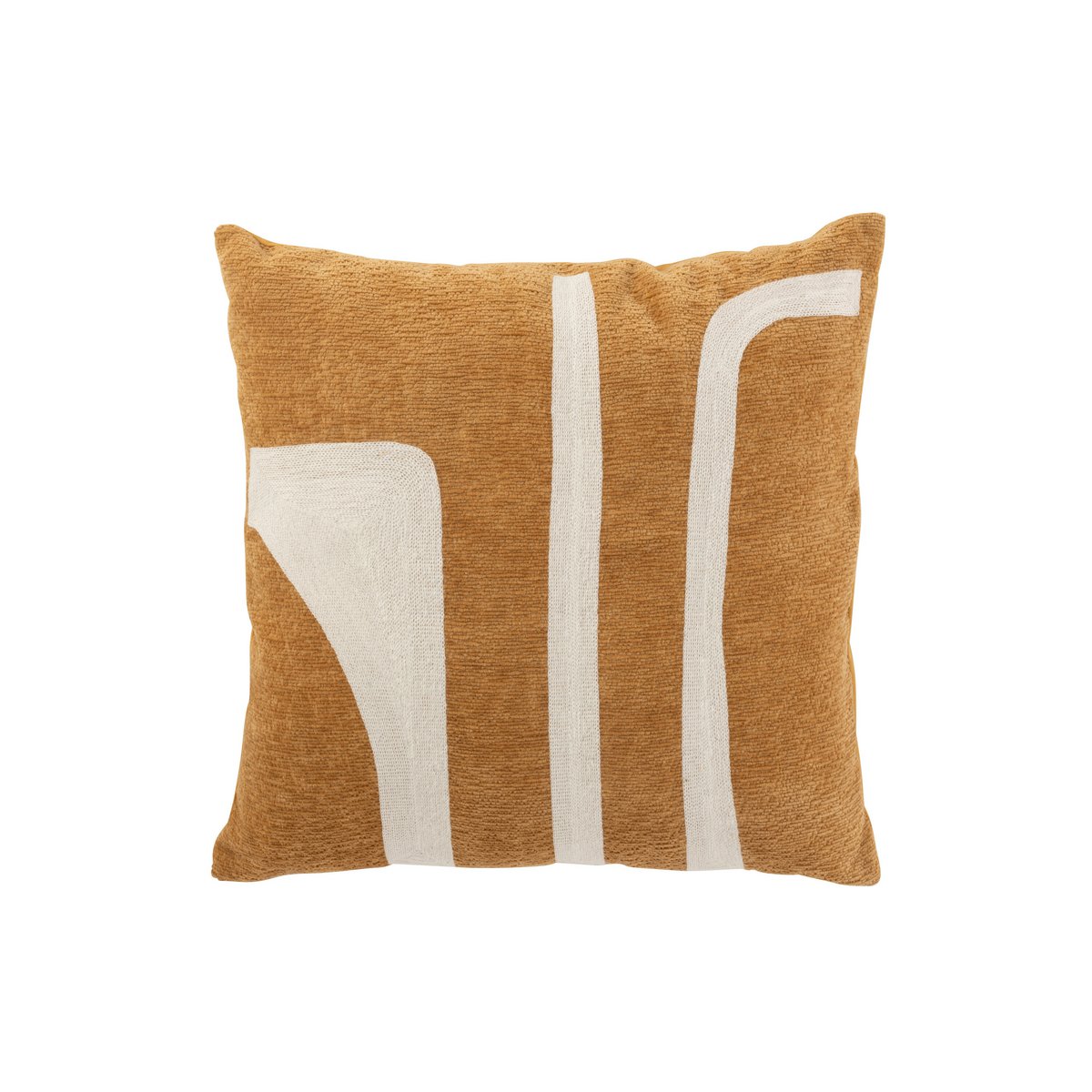 Coussin J-Line chenille + motif - polyester - ocre/blanc