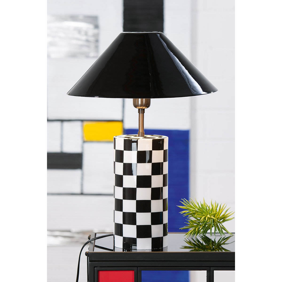 Lampe de table cylindrique Checkers, H.52 cm
