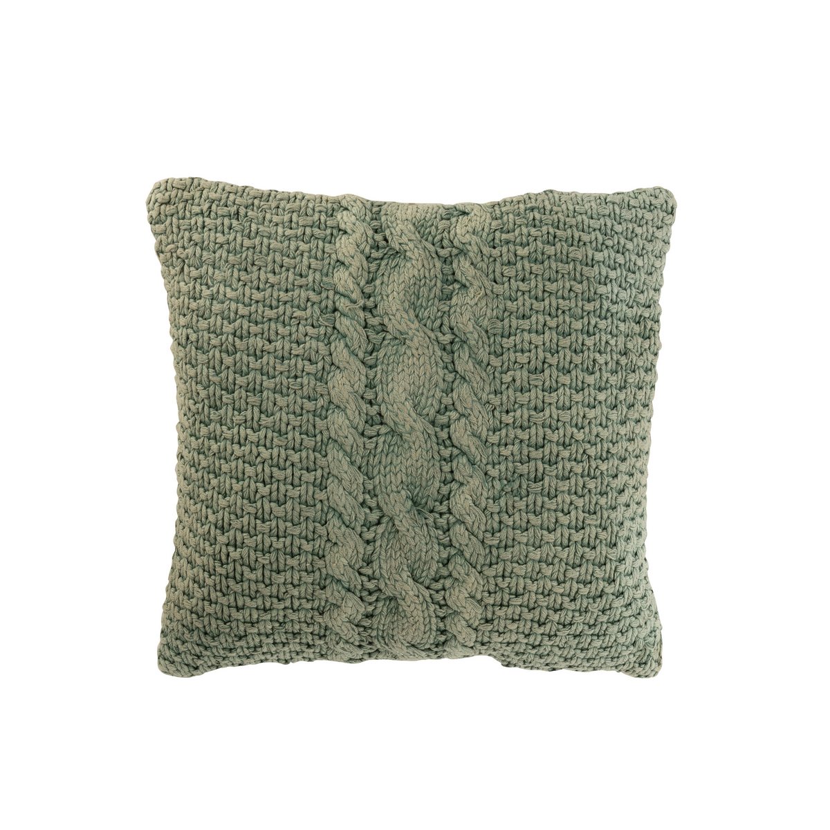 J-Line Coussin Tricot+Tresse Coton Lavé Vert