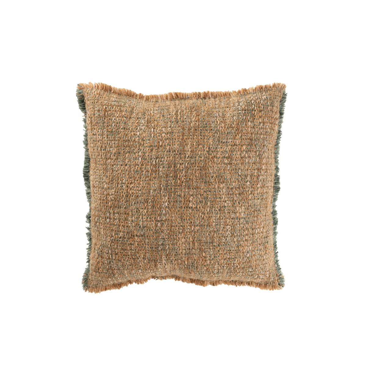 Coussin J-Line Bords effilochés Polyester/Coton Marron clair/Vert