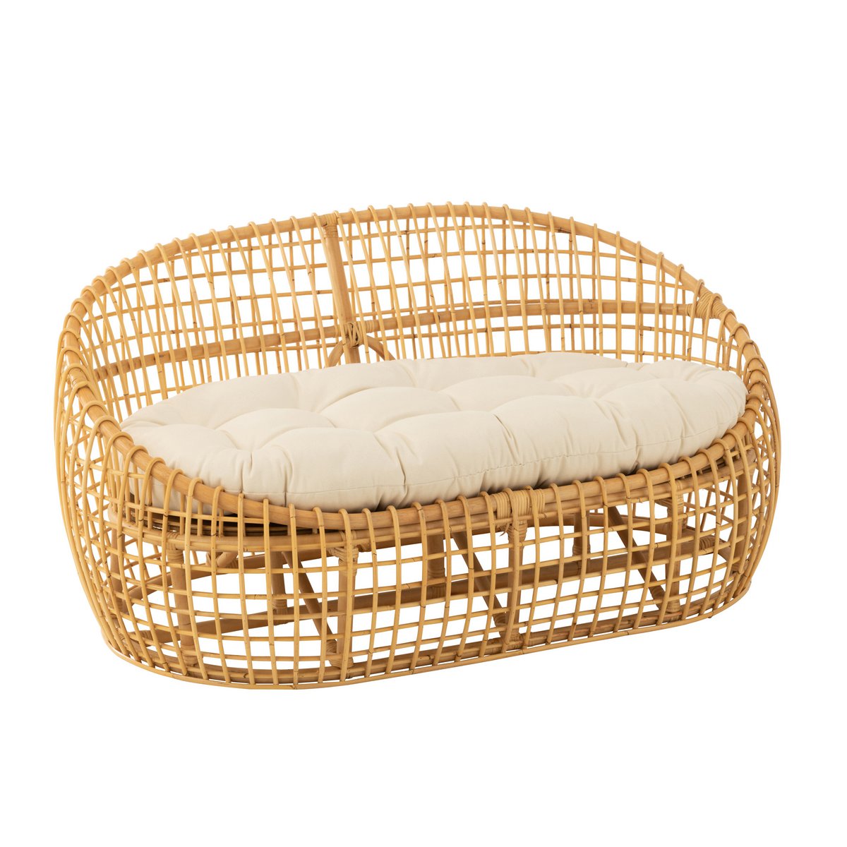 Canapé J-Line Lise + coussin 2 personnes - rotin/textile - naturel/blanc