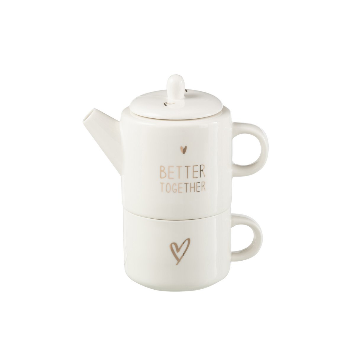 J-Line Thepot + Thetas Coffret Cadeau Coeur Céramique Blanc