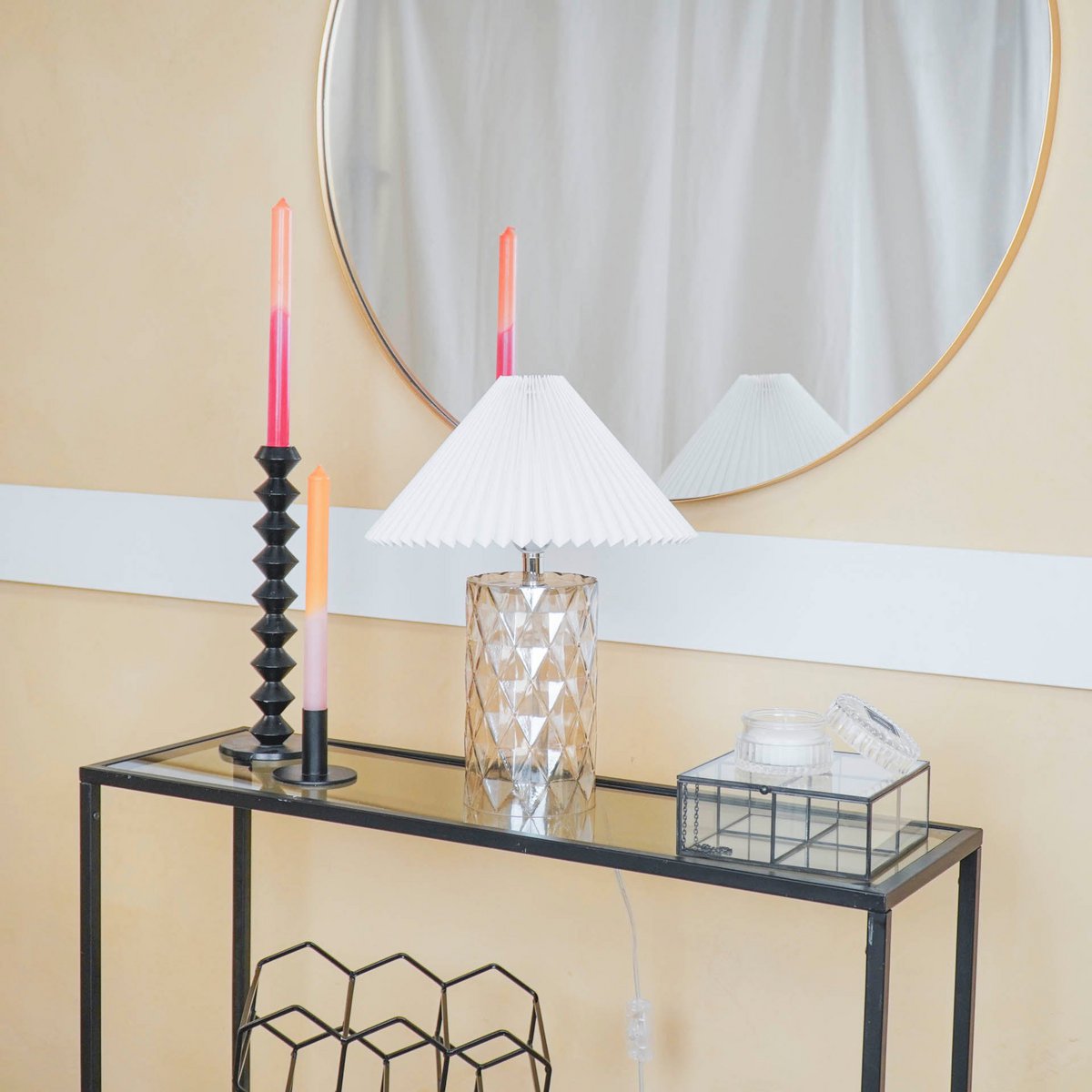 Lampe de Table - Pied Cristal - Verre - Ambre - E27 - 19x19x20cm