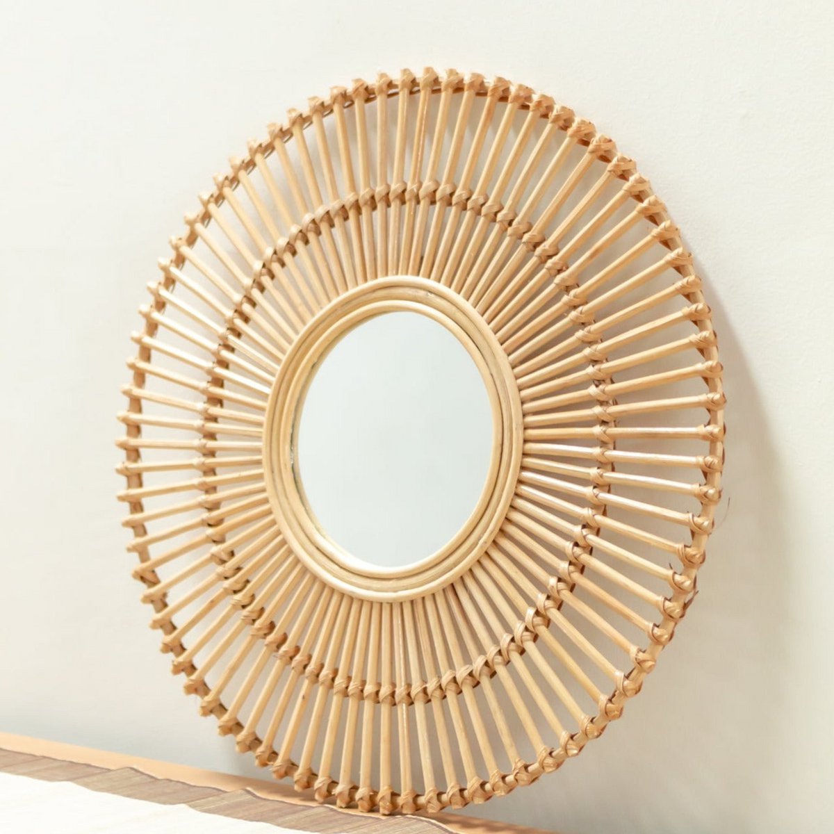 Miroir rond en rotin 58 cm | Miroir mural Boho fait main BUMI