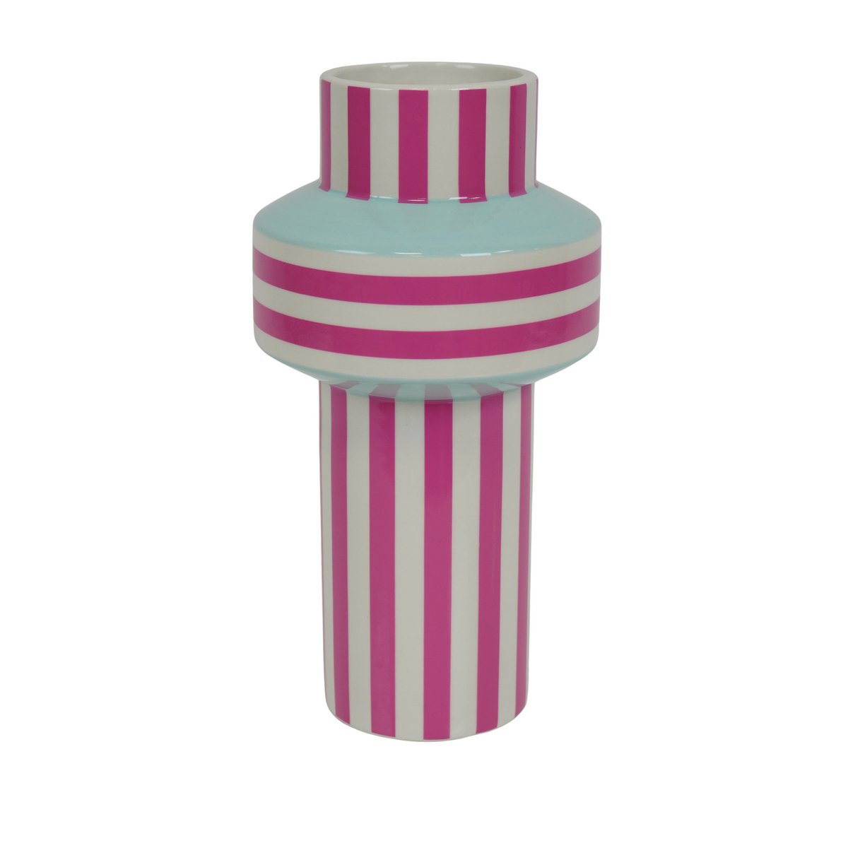 Vase - Stripe - Céramique - Vert Menthe/Rose Néon - 13x13x25cm