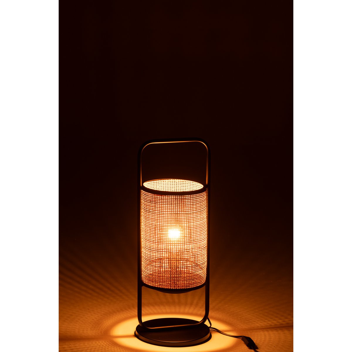 J-Line Lampe de Table Elton Métal/Ratan Noir/Naturel Petit