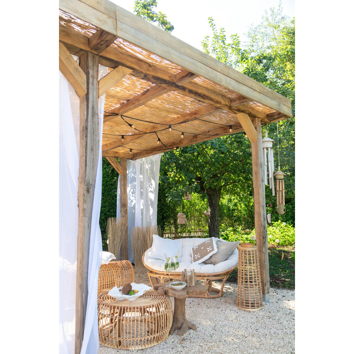 Table J-Line Ana Rond - rotin - naturel