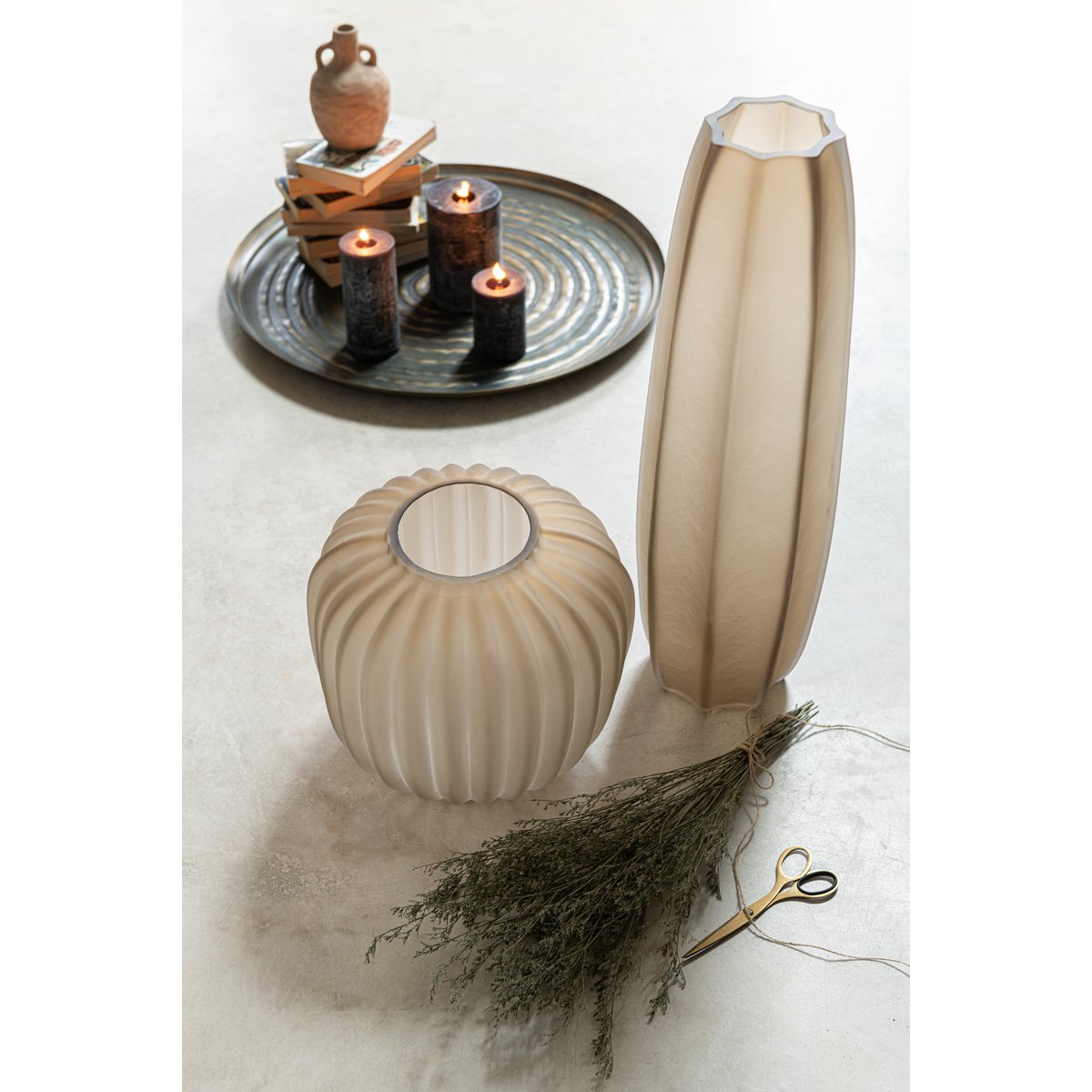 Vase J-Line Long Stripe Sand - verre - marron clair
