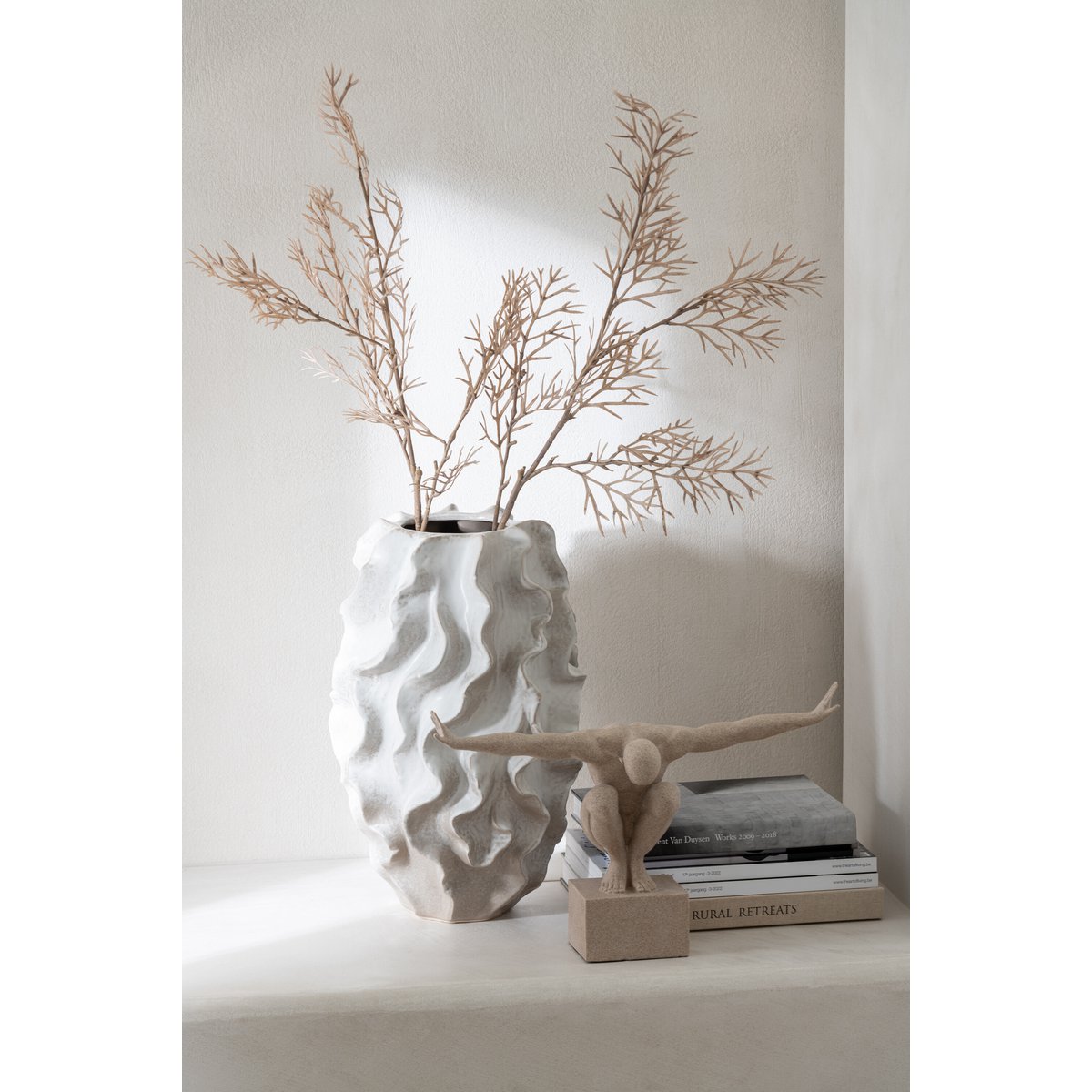 J-Line Vase Abstract Waves Argile Beige Grand