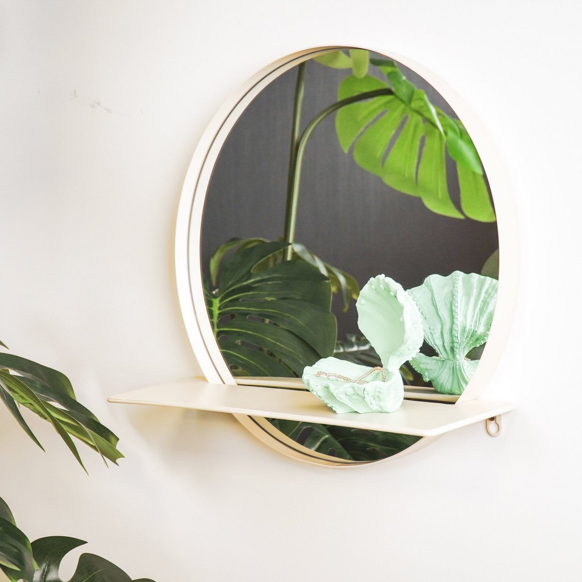 Miroir - Rond - Métal - Avec Etagère - Sable - Ø40cm