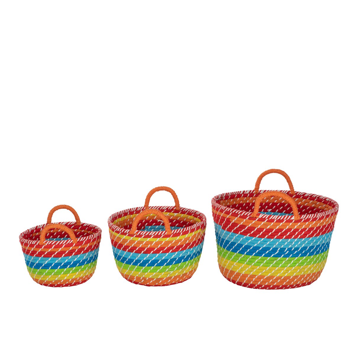 J-Line Lot de 3 Paniers Rainbow Stripes + Anses Seagrass Mix