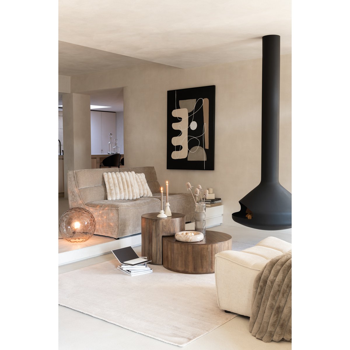 J-Line Kussen Large Velours Côtelé Polyester Blanc