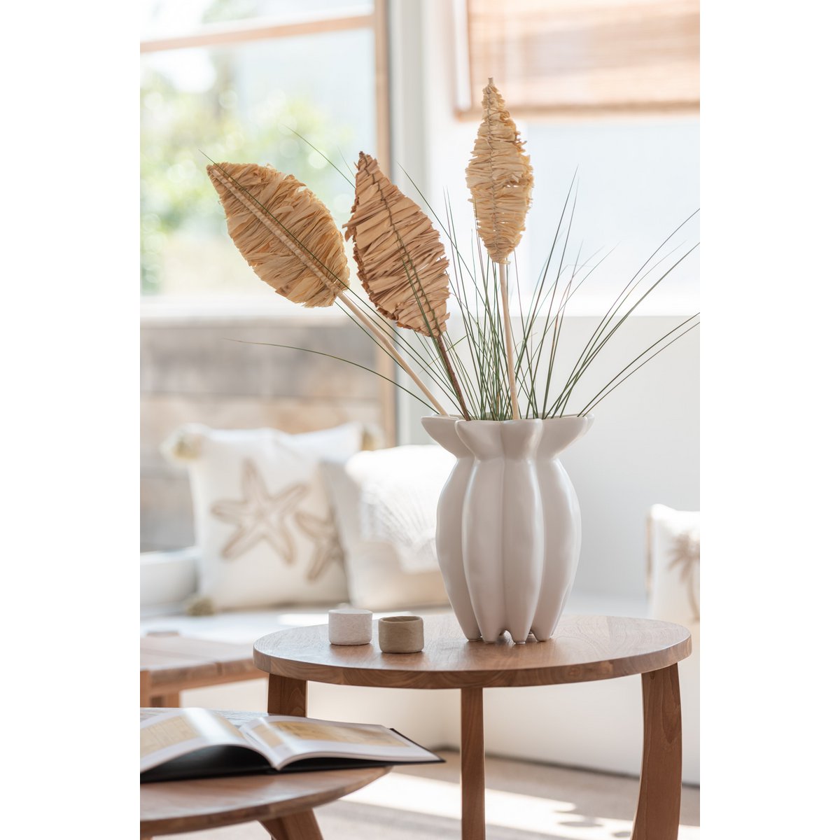 J-Line Vase Lotus Céramique Blanc Grand