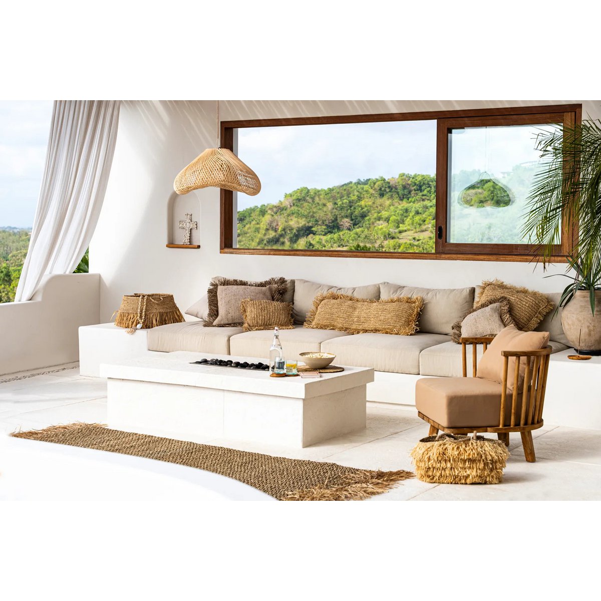 La Housse de Coussin Raphia Rectangulaire - Naturel - 35x100
