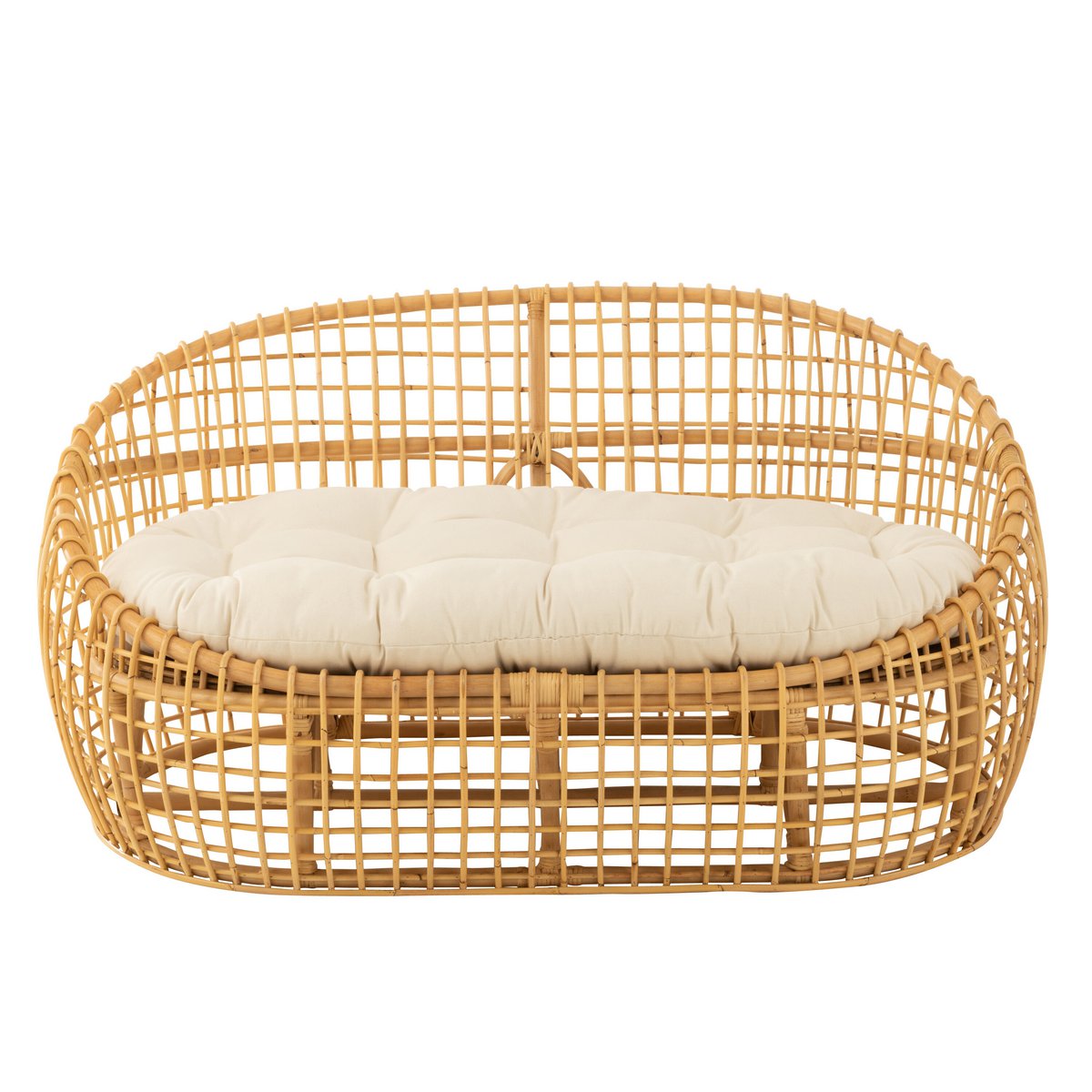Canapé J-Line Lise + coussin 2 personnes - rotin/textile - naturel/blanc