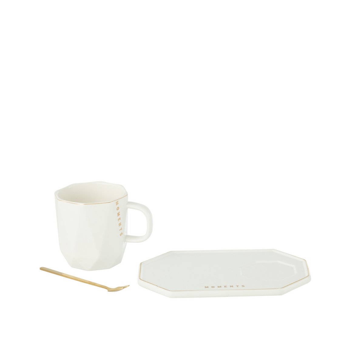 J-Line Mug + Assiette + Cuillère Moments Céramique Blanc