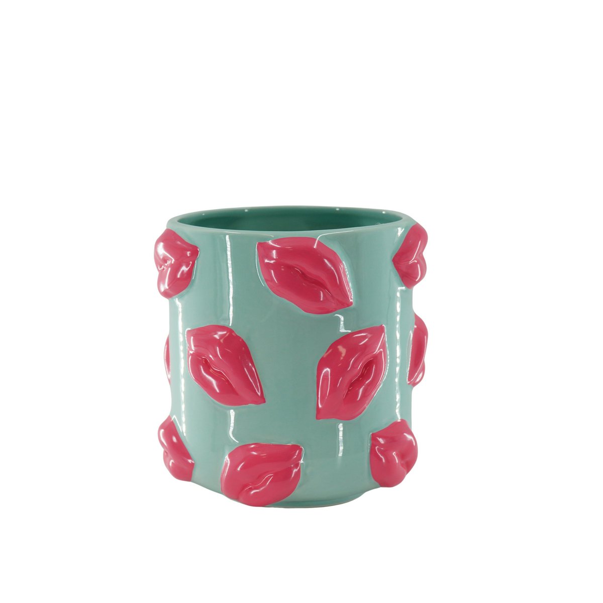 Pot - Bisous - Céramique - Menthe/Rose - 17,5x17,5x17,5cm
