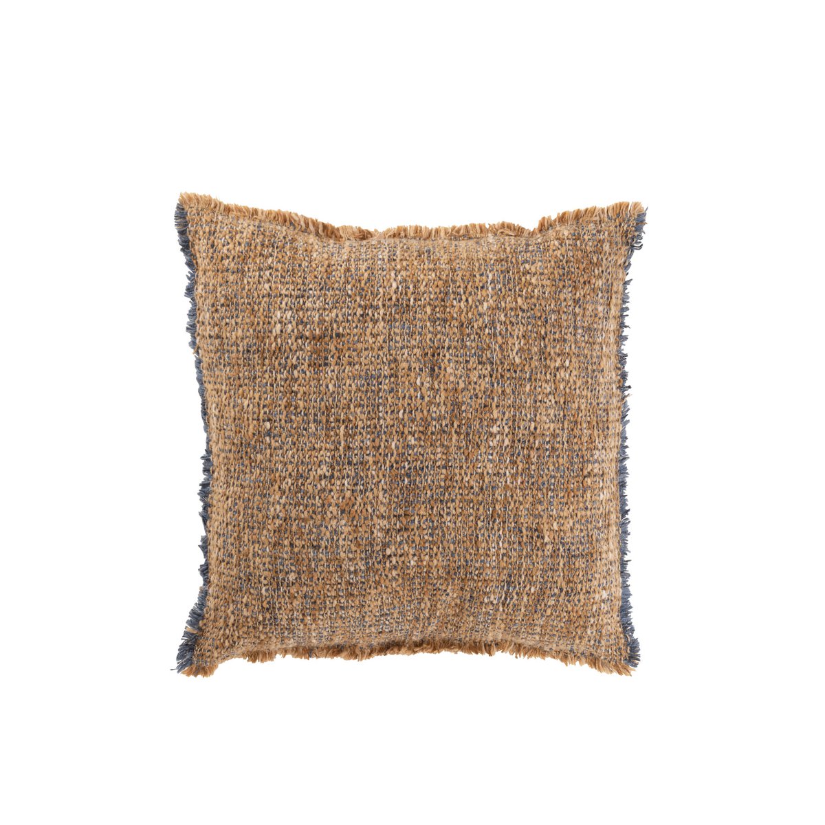 Coussin J-Line Bords Effilochés Polyester/Coton Marron Clair/Bleu