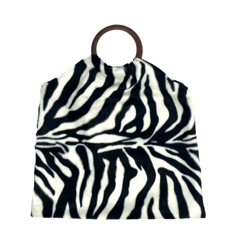 Sac Luna-Leena zèbre rayé noir/blanc - fausse fourrure - fait main au Népal