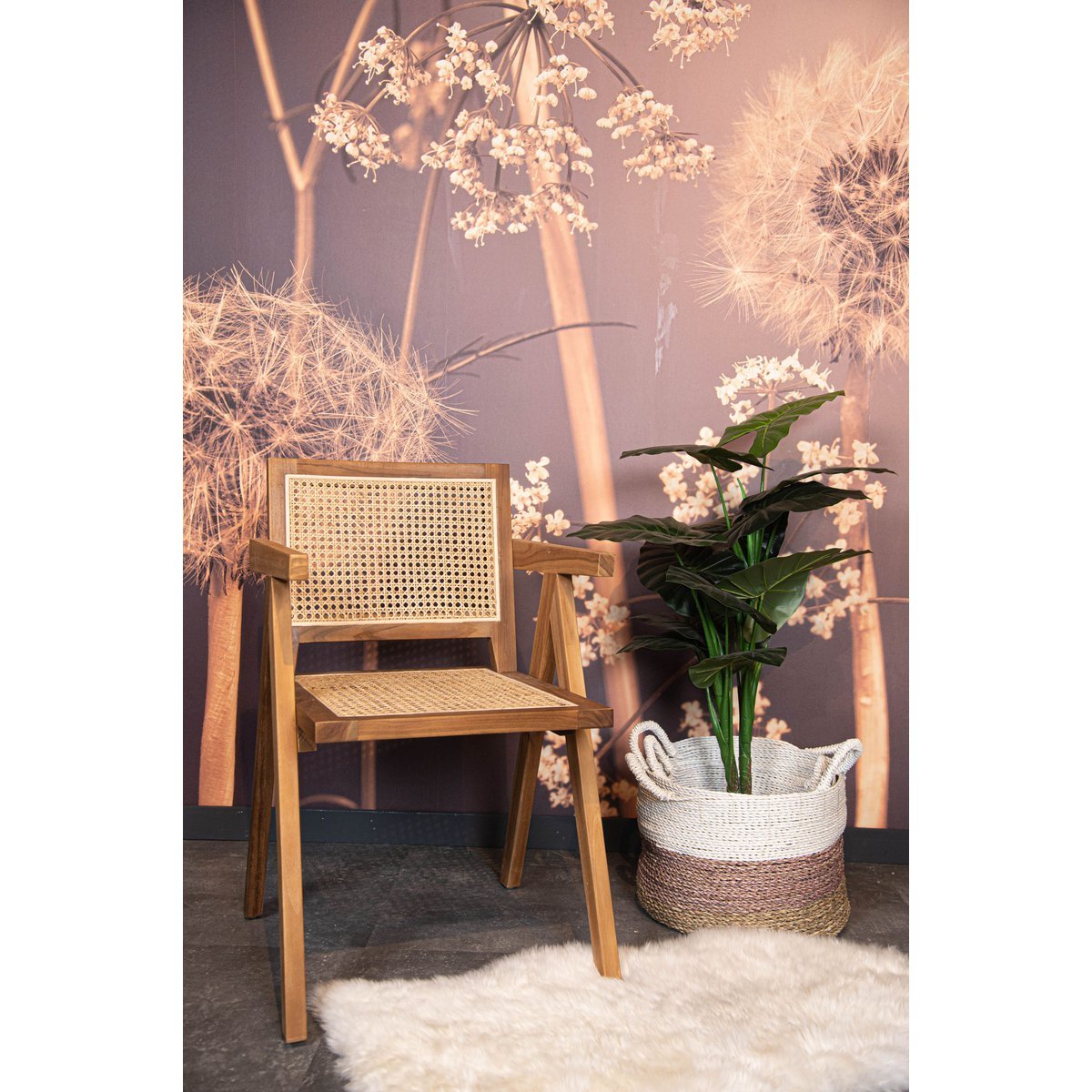 Chaise de salle à manger - 56x52x83 - Naturel - Teck/Rotan