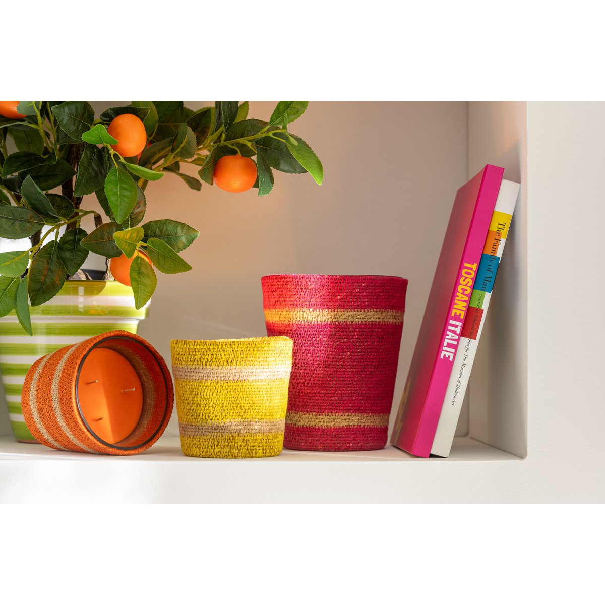 J-Line Bougie Parfumée Panier Cire Fuchsia Large - 75 Heures