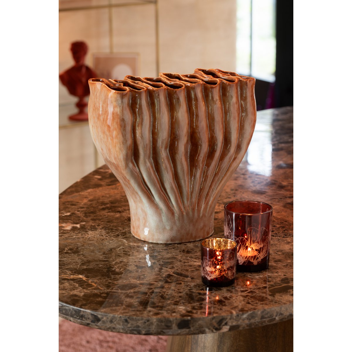 Vase J-Line Multi Thin Tubes - porcelaine - bronze - Ø 19,5 cm