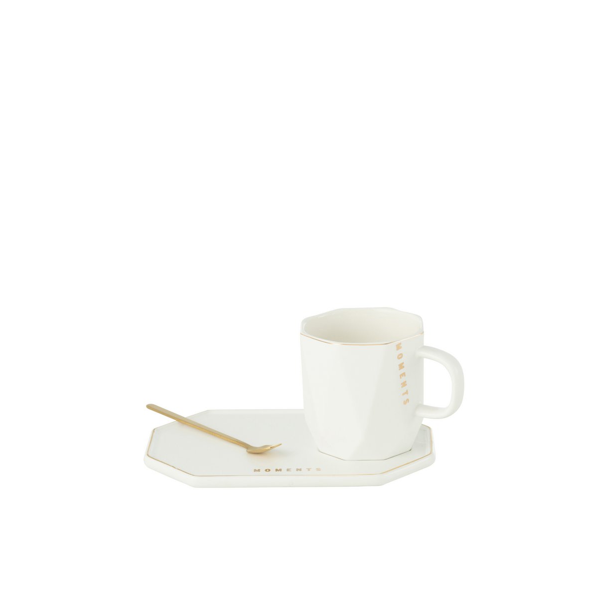 J-Line Mug + Assiette + Cuillère Moments Céramique Blanc