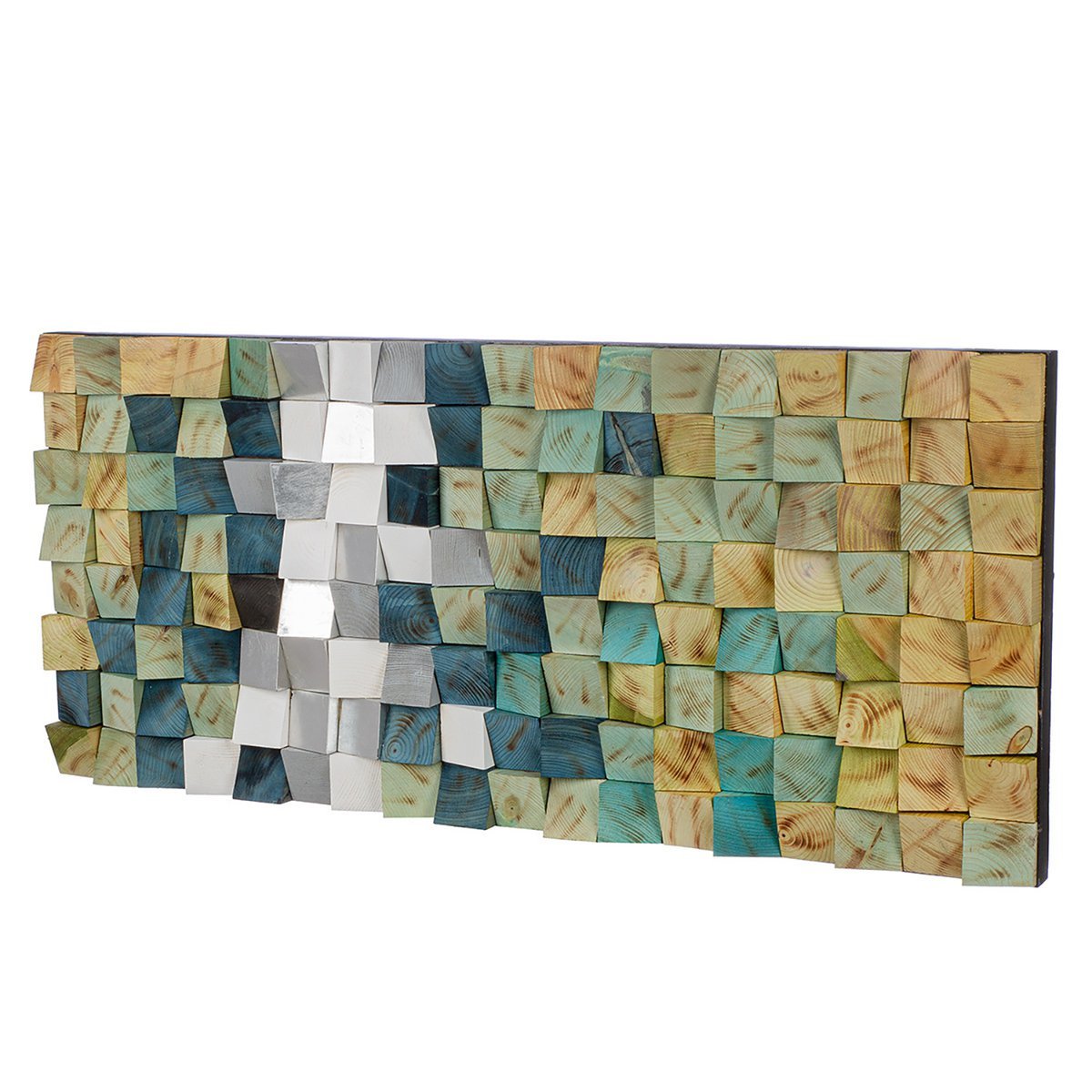 Tableau rectangulaire Yesil, vert, argent, blanc H.55 cm