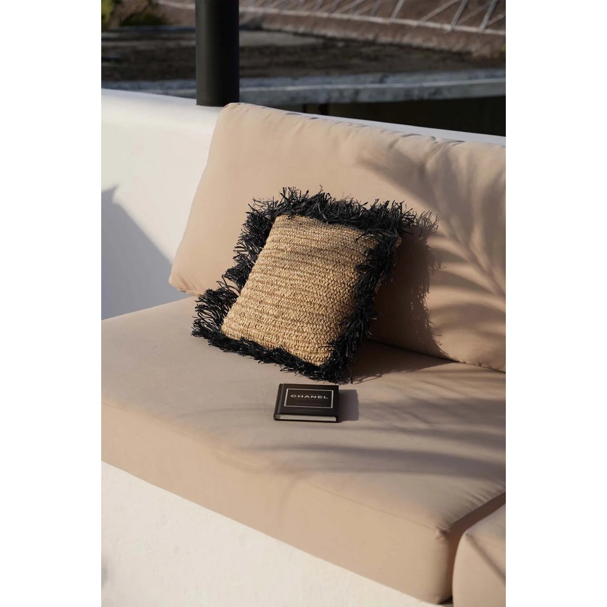 Housse de Coussin Carrée en Raphia - Noir Naturel - 40x40