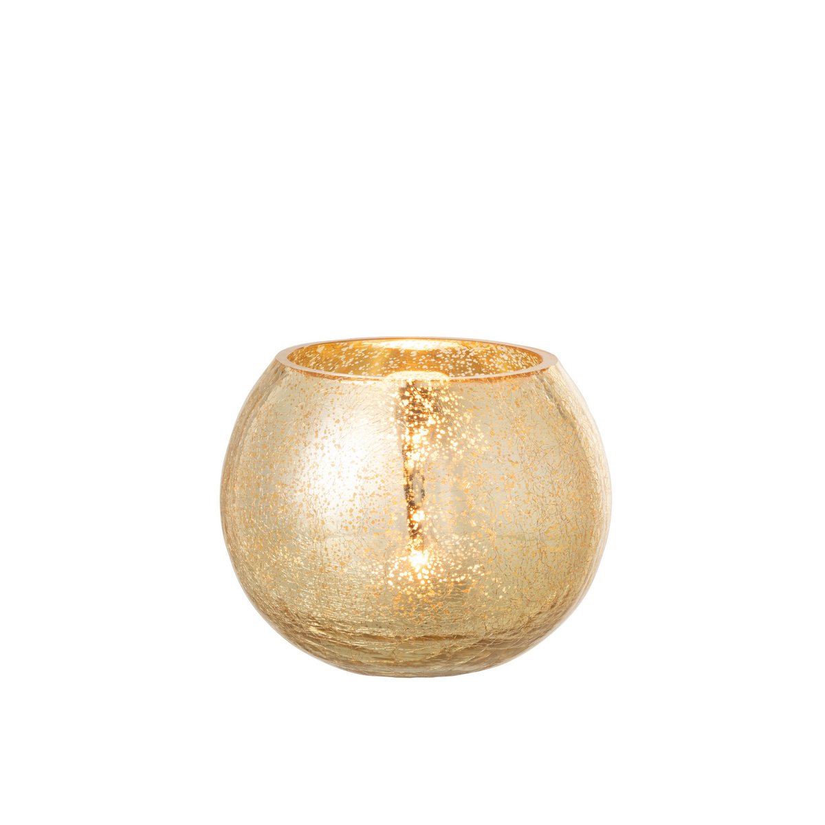 J-Line Lanterne Sphère Verre Craquelé Effet Nacré Doré Moyen