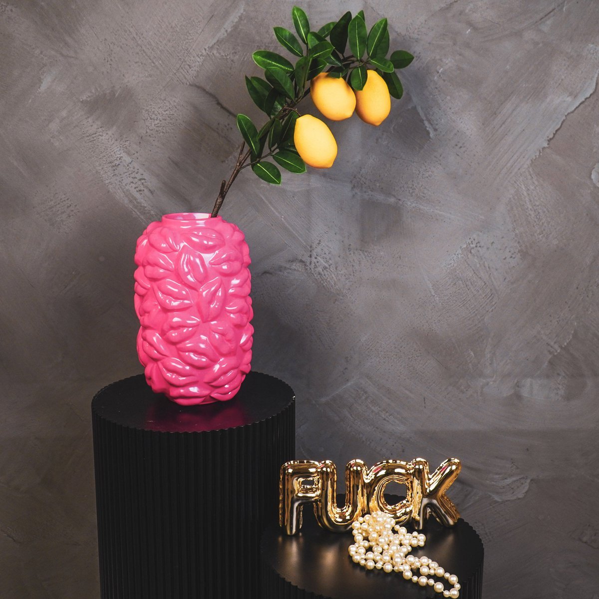 Vase - Bisous - Céramique - Rose Fluo - 17x17x27cm
