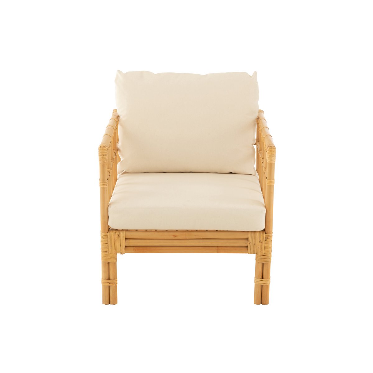 Fauteuil J-Line Elise + Kcoussin - rotin/textile - naturel/blanc