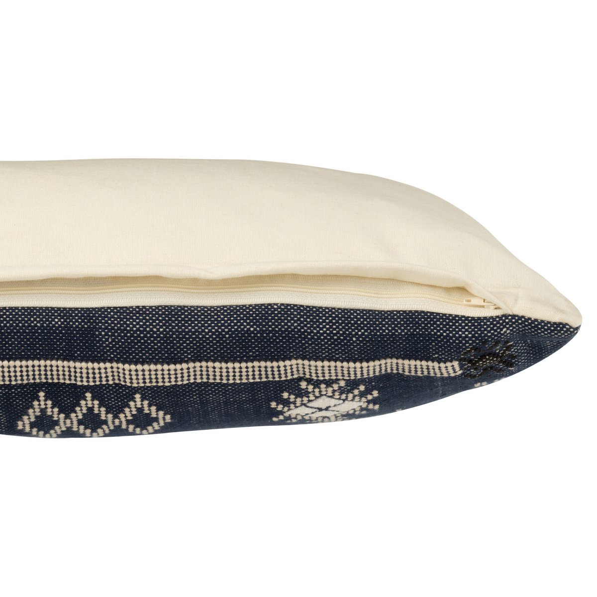 J-Line Coussin Rectangle Motifs Ethniques Coton Bleu Foncé/Blanc