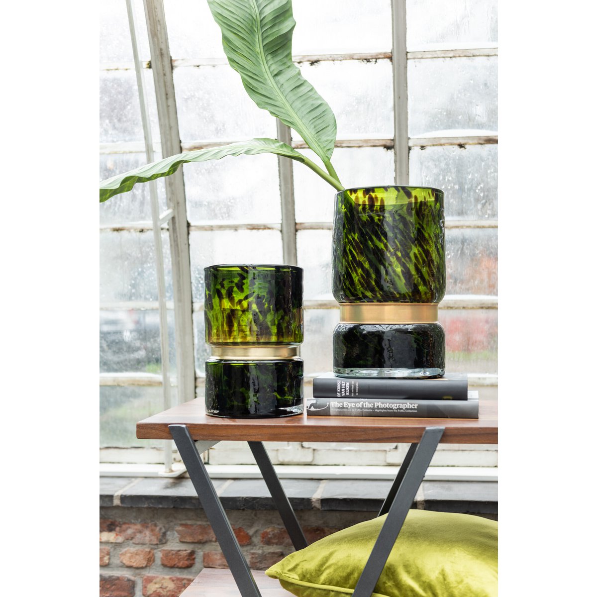 Vase J-Line Speckle - verre - vert/noir/or - petit