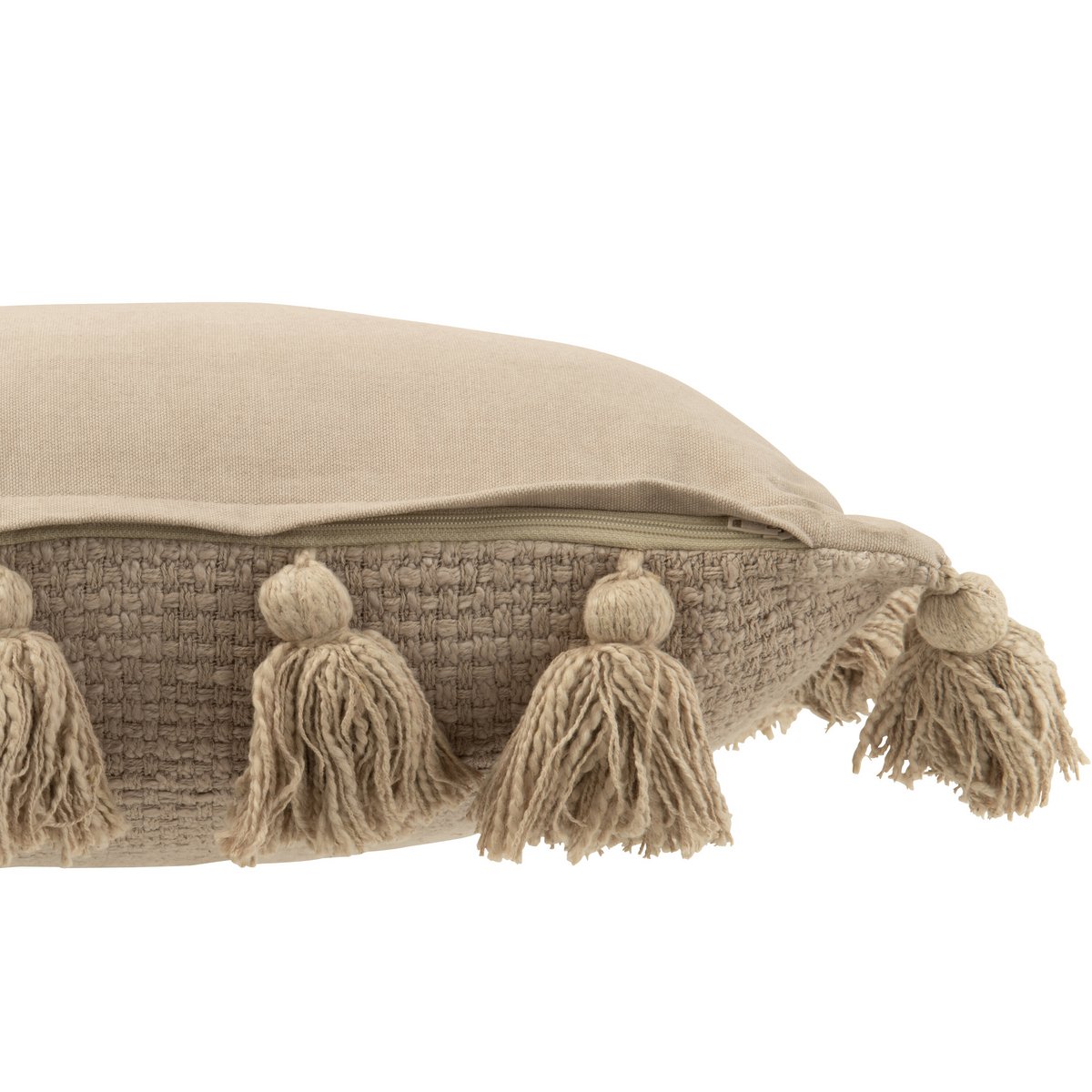 J-Line Coussin Tissé Pompons Coton Taupe