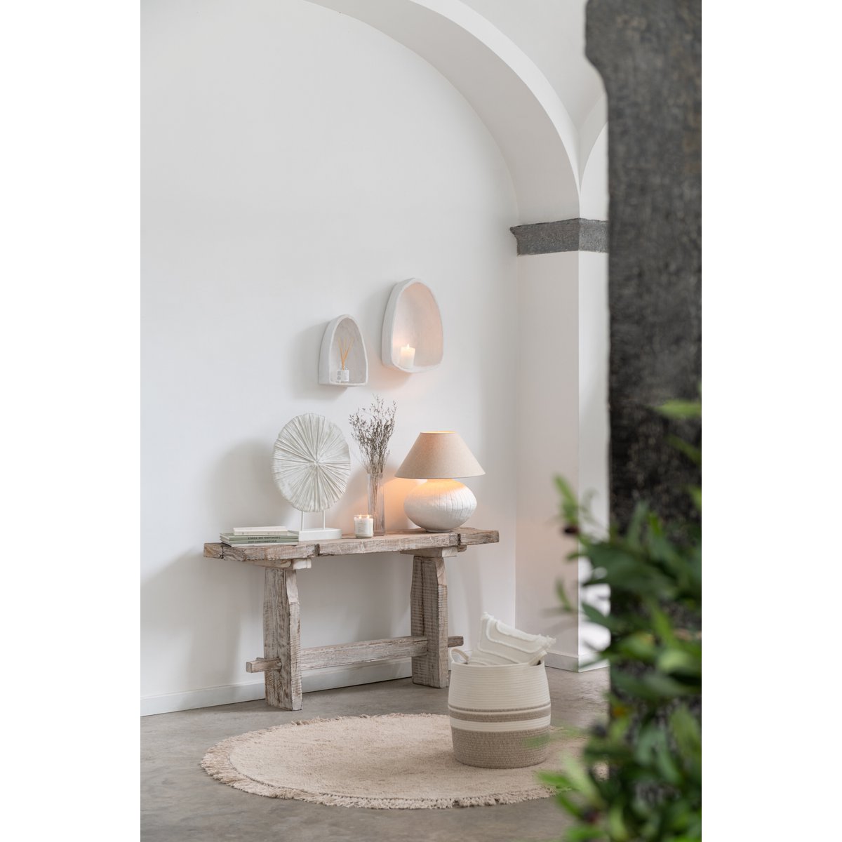 J-Line Console Brut Bois Recyclé White Wash