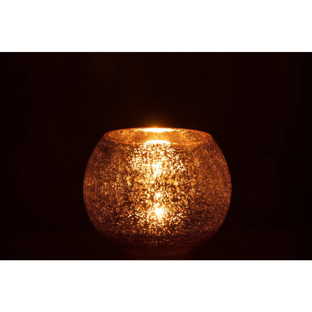 J-Line Lanterne Sphère Verre Craquelé Effet Nacré Doré Moyen