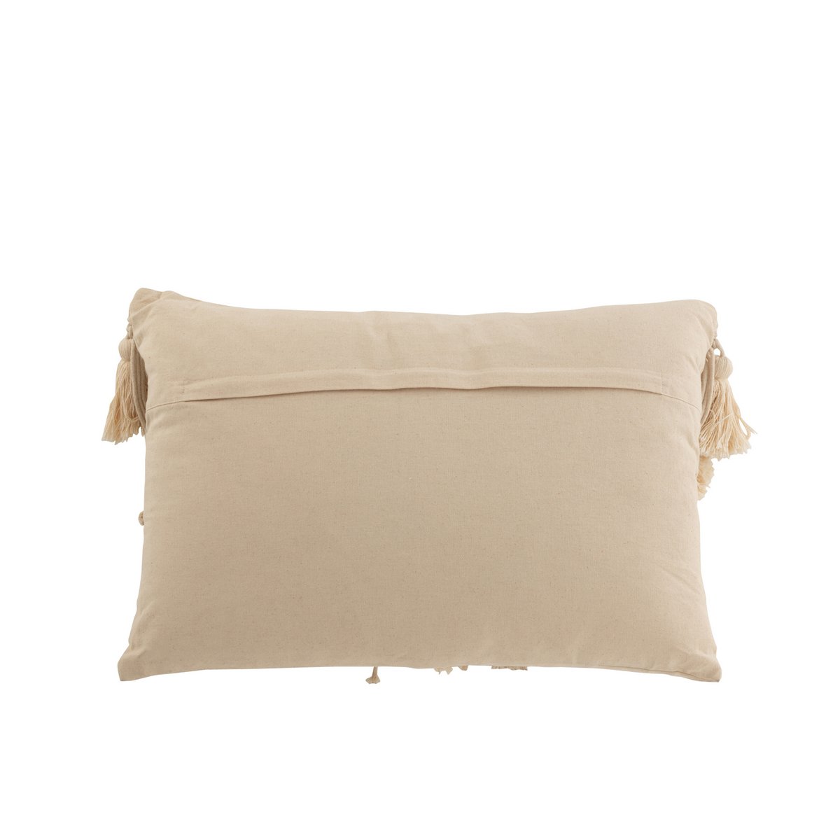 J-Line Coussin Pompon Macramé Rectangle Coton Beige