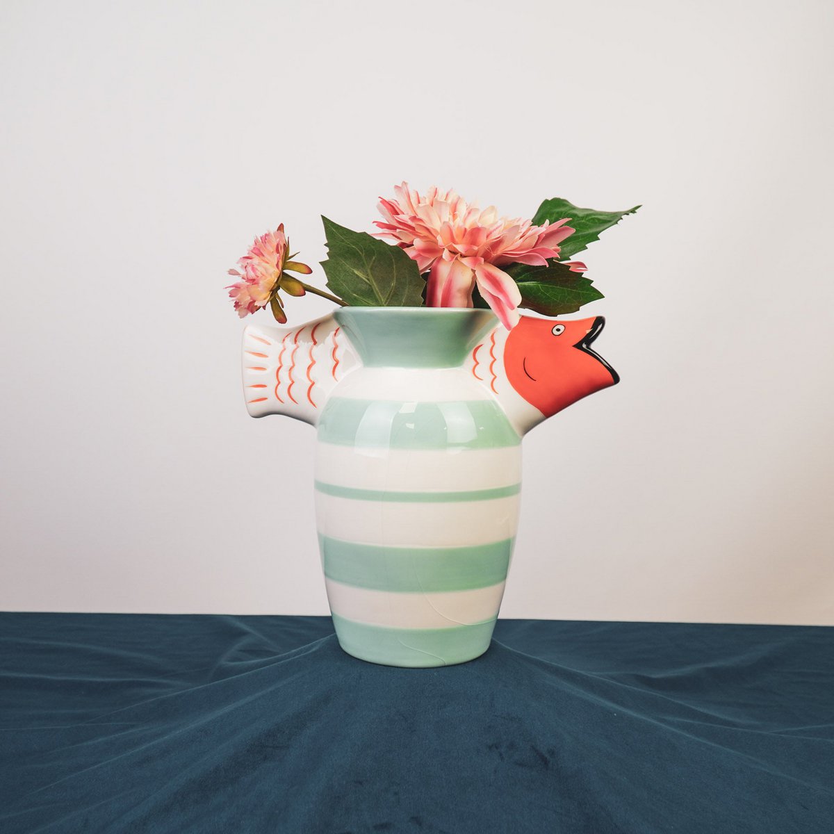 Vase - Fish- Dolomite -mint / White / Orange -23x12.5x21cm