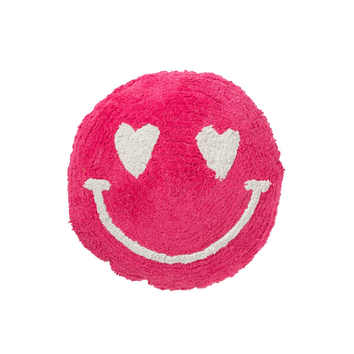J-Line Coussin Smiley Tufté Coton Rose/Blanc