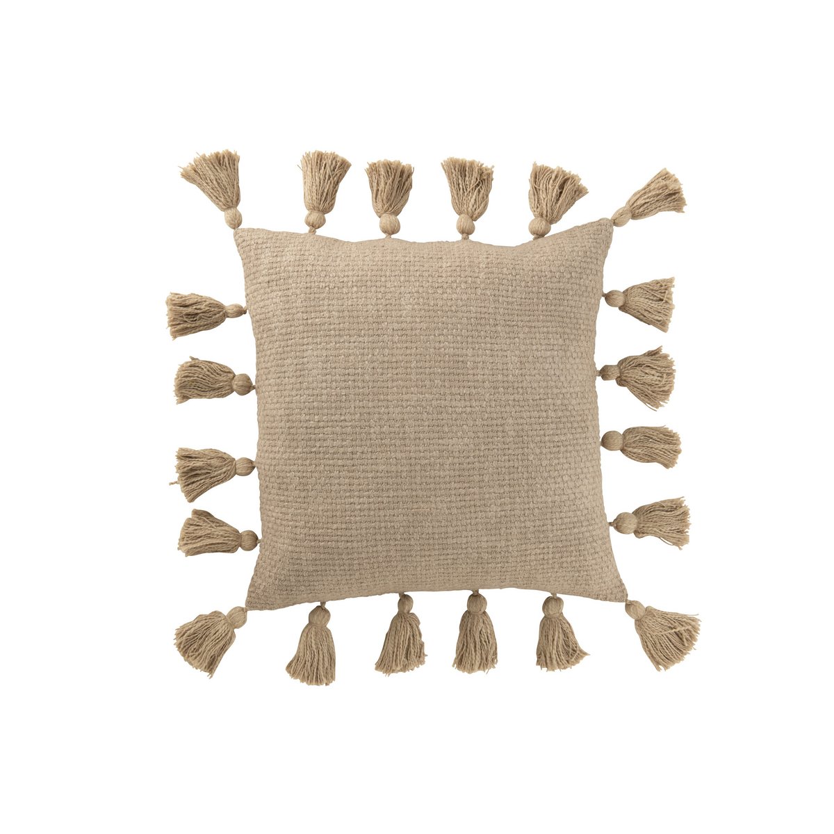 J-Line Coussin Tissé Pompons Coton Taupe