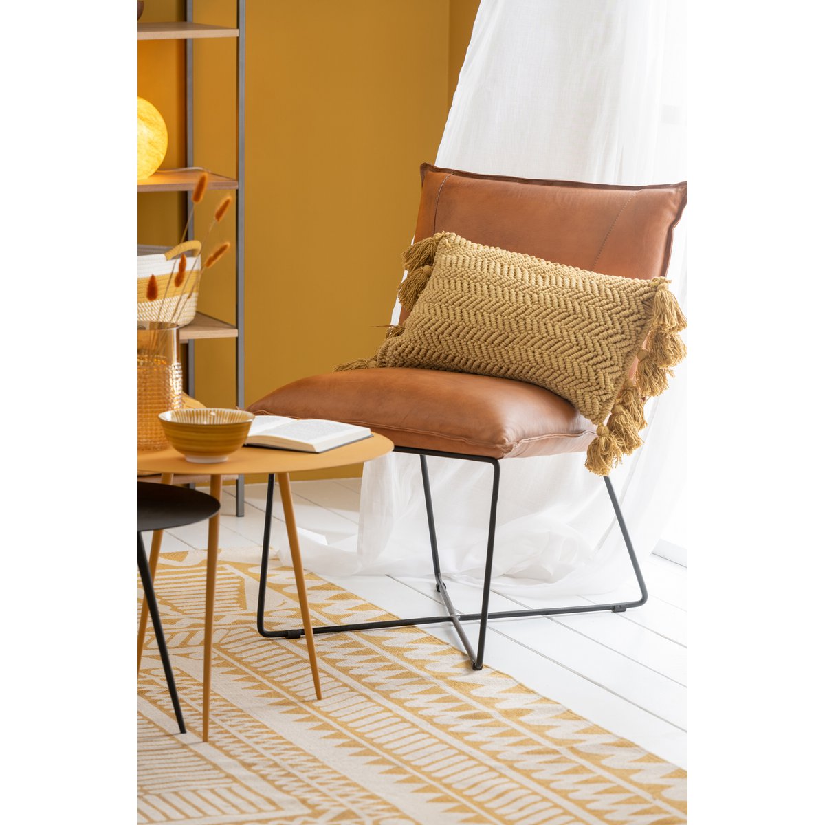 J-Line coussin Brush Rectangle - coton - ocre