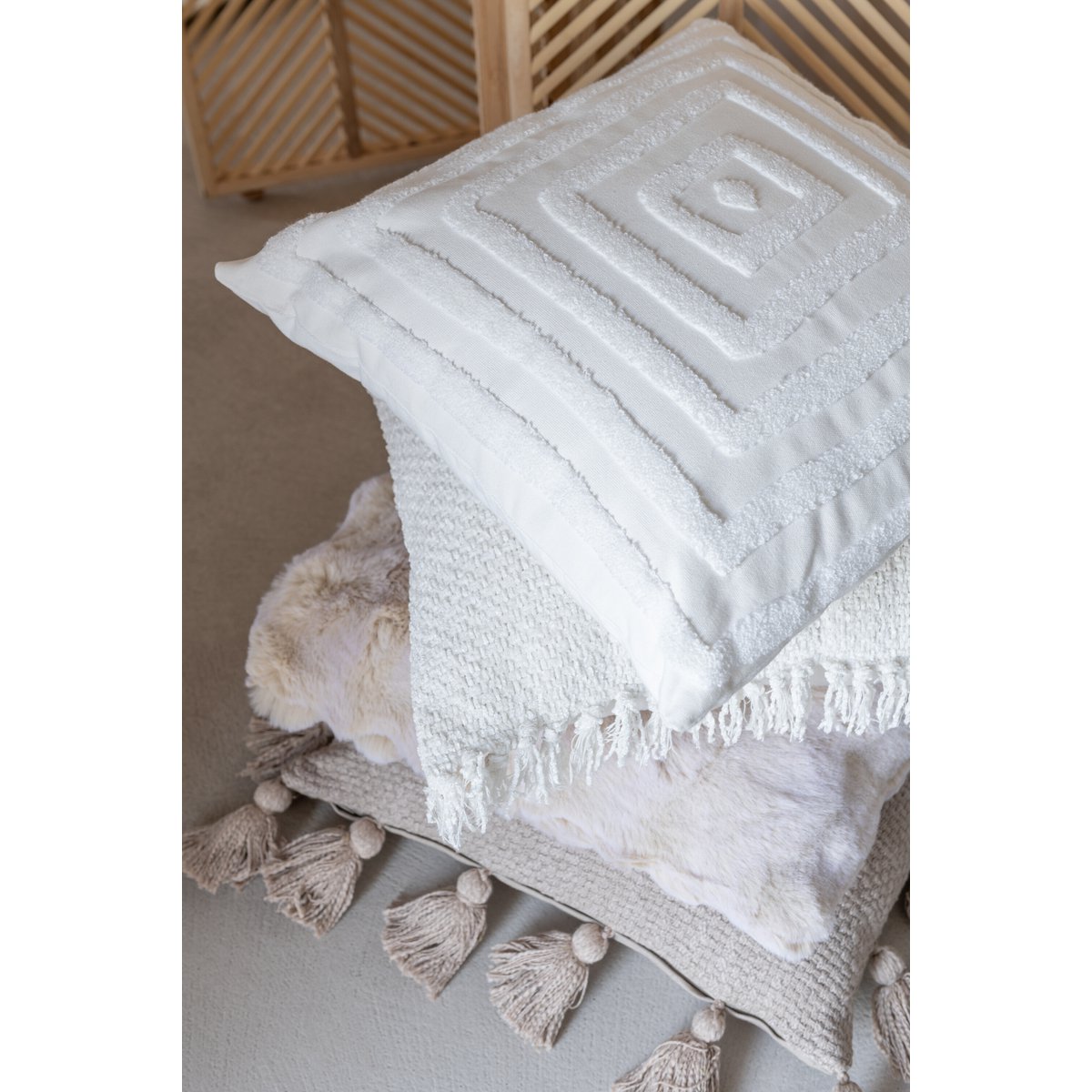 J-Line Coussin Wave Polyester Ivoire