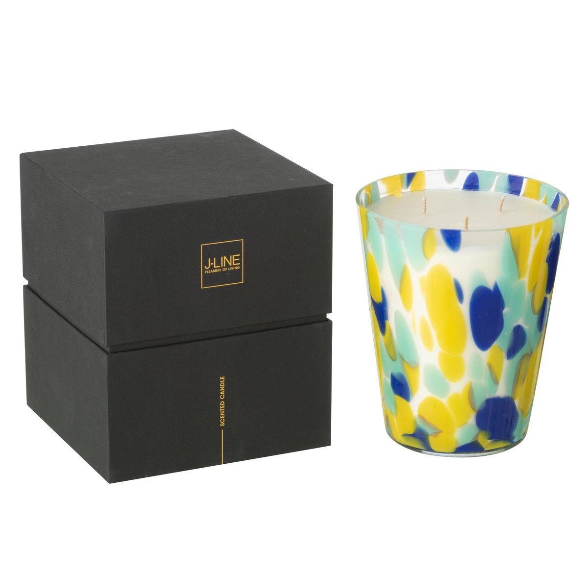 Bougie Parfumée J-Line Noa Bleu/Jaune Grande -95 Heures