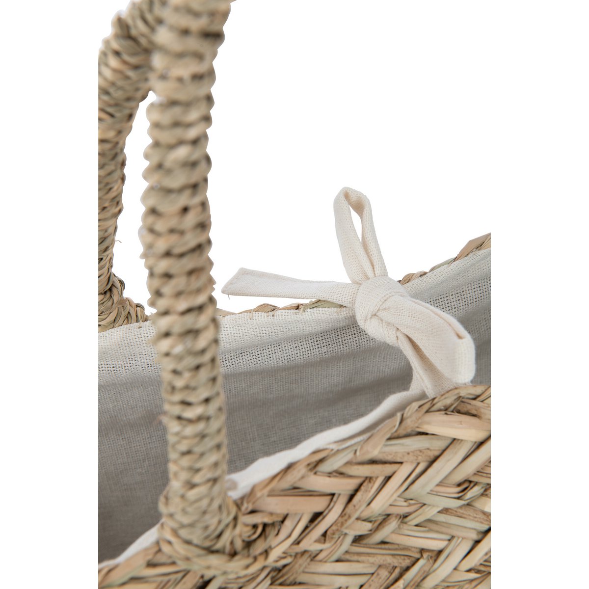 J-Line Sac de Plage Dentelle Fleur + Pompon Jute Naturel/Blanc