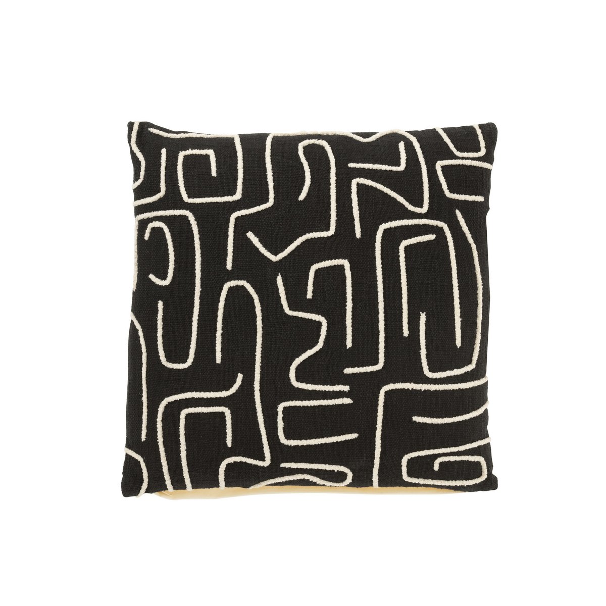 J-Line Coussin Carré Rayures/Nœuds Coton Noir/Blanc
